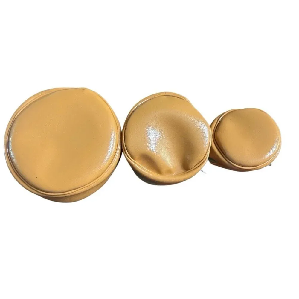 Vintage Nesting Zipper Pouches Set of 3 Tan Faux Leather Coin Purse Cosmetic